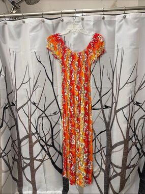 Women's Orange Floral Off-Shoulder Maxi Dress